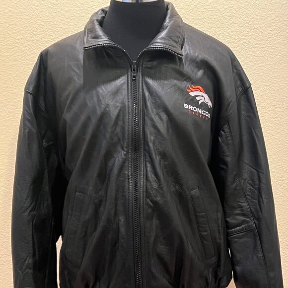 Pro Player Denver Broncos Mens L NFL Leather Bomber Jacket